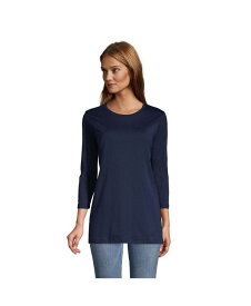 【送料無料】 ランズエンド レディース シャツ トップス Women's 3/4 Sleeve Supima Cotton Crewneck Tunic Radiant navy