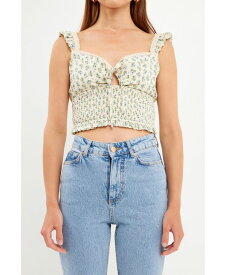 【送料無料】 フリーザロージズ レディース シャツ トップス Women's Floral Lace Trim Smocked Top Ivory/blue