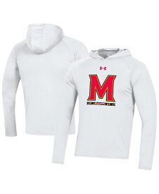 【送料無料】 アンダーアーマー メンズ Tシャツ トップス Men's White Maryland Terrapins School Logo Raglan Long Sleeve Hoodie Performance T-shirt White