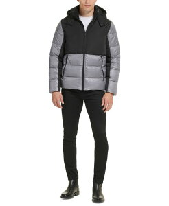 �P�l�X�R�[�� �����Y �A�E�^�[ �W���P�b�g�E�u���]�� �J���[�u���b�N �W���P�b�g Kenneth Cole Men's Colorblock Mixed-Media Puffer Jacket Gunmetal �K�����^��