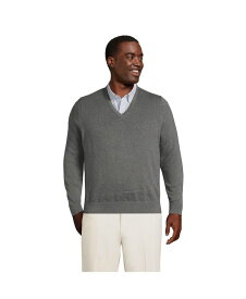 【送料無料】 ランズエンド メンズ ニット・セーター アウター Men's Big & Tall Fine Gauge Supima Cotton V-neck Sweater Charcoal heather