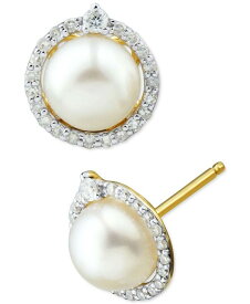 【送料無料】 ホノラ レディース ピアス・イヤリング アクセサリー Cultured Freshwater Pearl (6mm) & Diamond (1/6 ct. t.w.) Halo Stud Earrings in 14k White Gold Gold
