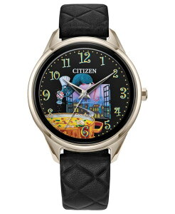 V`Y fB[X ANZT[ rv ȃLg U[ Citizen Eco-Drive Women's Pixar Ratatouille Black Quilted Leather Strap Watch 37mm