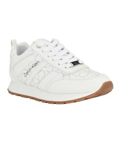 JoNC fB[X V[Y Xj[J[ [X Calvin Klein Women's Carlla Round Toe Lace-up Sneakers White Multi Logo zCg