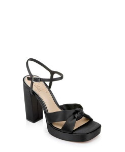 �W���E�F���_�O���C�~�V���J ���f�B�[�X �V���[�Y �T���_�� �v���b�g�t�H�[�� Jewel Badgley Mischka Women's Valencia Square Toe Evening Platform Sandals Black Satin �u���b�N