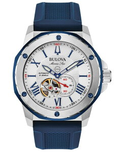�u���o �����Y �A�N�Z�T���[ �r���v Bulova Men's Automatic Marine Star Blue Silicone Strap Watch 45mm Blue/White �z���C�g
