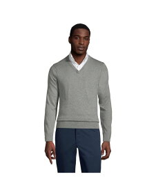 【送料無料】 ランズエンド メンズ ニット・セーター アウター School Uniform Men's Cotton Modal Fine Gauge V-neck Sweater Pewter heather