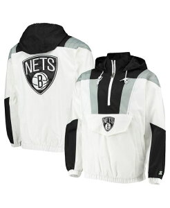 �X�^�[�^�[ �����Y �A�E�^�[ �W���P�b�g�E�u���]�� �p�[�J�[ �W���P�b�g Starter Men's White Brooklyn Nets Striker Crinkle Half-Zip Hoodie Jacket White �z���C�g