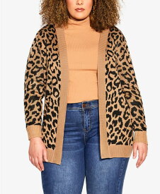 【送料無料】 アベニュー レディース ニット・セーター カーディガン アウター Plus Size Longline Print Cardigan Sweater Tan