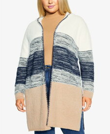 【送料無料】 アベニュー レディース ニット・セーター カーディガン アウター Plus Size Camryn Hooded Cardigan Sweater Natural Combo