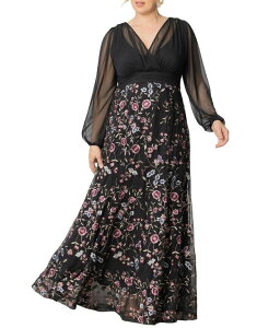 �L���i ���f�B�[�X �g�b�v�X �����s�[�X �v���X�T�C�Y ���b�V�� �h�J Kiyonna Plus Size Isabella Embroidered Mesh Formal Gown Moonlit garden