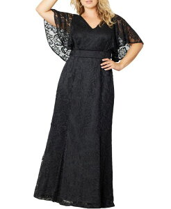 �L���i ���f�B�[�X �g�b�v�X �����s�[�X �v���X�T�C�Y ���[�X Kiyonna Plus Size Duchess Lace Evening Gown Onyx