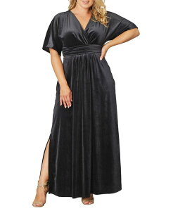 �L���i ���f�B�[�X �g�b�v�X �����s�[�X �v���X�T�C�Y �x���x�b�g Kiyonna Plus Size Verona Velvet Evening Gown Onyx