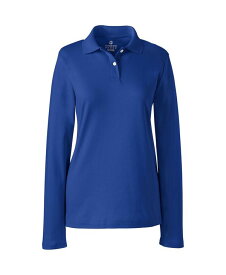 【送料無料】 ランズエンド レディース シャツ トップス School Uniform Women's Long Sleeve Feminine Fit Interlock Polo Shirt Cobalt