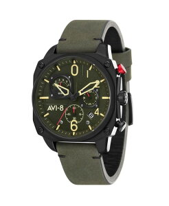 �A���B�G�C�g �����Y �A�N�Z�T���[ �r���v ���U�[ AVI-8 Men's Hawker Hunter Chronograph Retrograde Edition Black Genuine Leather Strap Watch 45mm Black �u���b�N