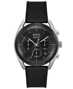 q[S{X Y ANZT[ rv Hugo Boss Men's Top Quartz Fashion Chronograph Black Silicone Black Fabric Watch 44mm Black ubN