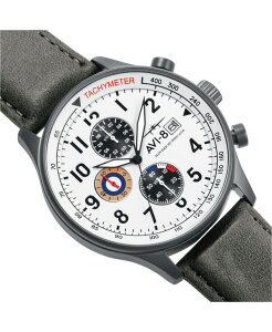 �A���B�G�C�g �����Y �A�N�Z�T���[ �r���v ���U�[ AVI-8 Men's Hawker Hurricane Chronograph Gray Genuine Leather Strap Watch 42mm Gray �O���[