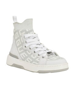 QX fB[X V[Y Xj[J[ [X jbg GUESS Women's Mannen Knit Lace Up Hi Top Fashion Sneakers White Logo zCg