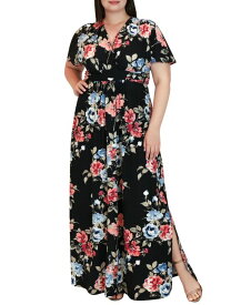 【送料無料】 キヨナ レディース ワンピース トップス Women's Plus Size Vienna Kimono Sleeve Long Maxi Dress Moody meadow print