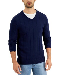 Nu[ Y AE^[ jbgEZ[^[ VlbN Z[^[ Rbg Club Room Men's Drop-Needle V-Neck Cotton Sweater Navy Blue lCr[