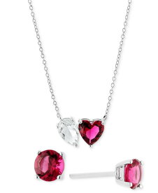 【送料無料】 ジャーニ ベルニーニ レディース ネックレス・チョーカー・ペンダントトップ アクセサリー 2-Pc. Set Cubic Zirconia Pear & Heart Pendant Necklace & Round Stud Earrings in Sterling Silver Red