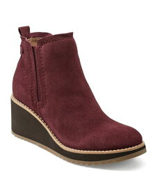 【送料無料】 アース レディース ブーツ・レインブーツ シューズ Women's Cleia Slip-On Round Toe Casual Wedge Booties Dark Red Suede