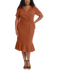 �����h���^�C���X ���f�B�[�X �g�b�v�X �����s�[�X �v���X�T�C�Y London Times Plus Size Twist-Front Flounce-Hem Dress Sequoia