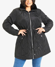 【送料無料】 アベニュー レディース ジャケット・ブルゾン アウター Plus Size Faux Fur Collar Padded Coat Black