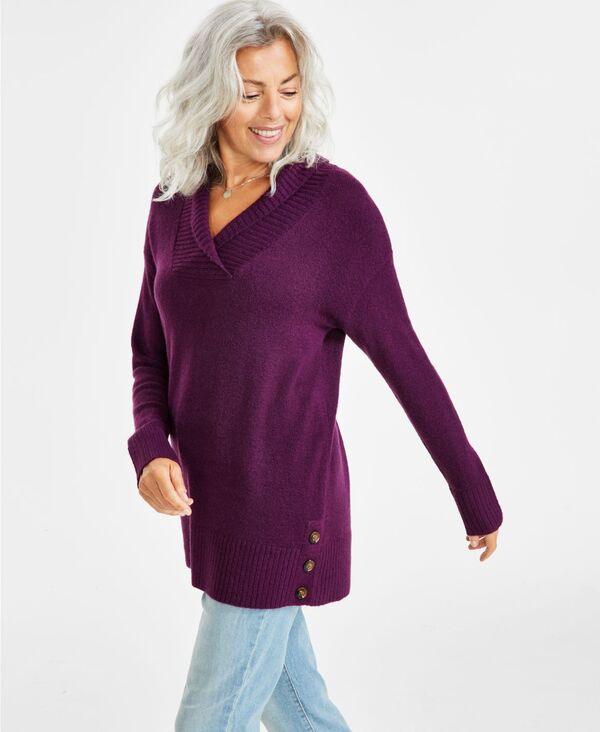 【送料無料】 スタイルアンドコー レディース ニット・セーター アウター Petite Shawl-Collar Tunic Sweater Ray Violet