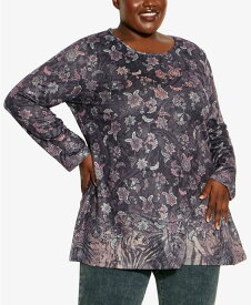 【送料無料】 アベニュー レディース シャツ トップス Plus Size Evie 3/4 Sleeve Top Peach Jacobean