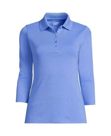 【送料無料】 ランズエンド レディース シャツ トップス Women's 3/4 Sleeve Cotton Interlock Polo Shirt Chicory blue