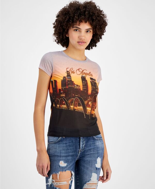 【送料無料】 ゲス レディース シャツ トップス Women´s L.A. Bridge Sunset-Print T-Shirt Pure White Multi