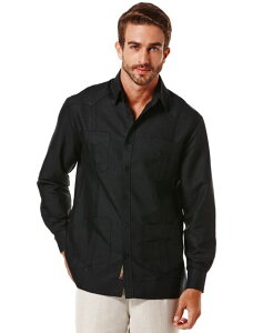 �L���[�o�x�� �����Y �g�b�v�X �V���c ���l�� Cubavera Men's 100% Linen Long Sleeve 4 Pocket Guayabera Shirt Jet Black �u���b�N