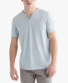 【送料無料】 ラッキーブランド メンズ Tシャツ トップス Men's Burnout Button Notch Short Sleeve Tshirt Blue Fog