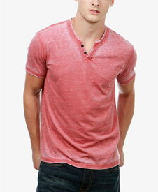 【送料無料】 ラッキーブランド メンズ Tシャツ トップス Men's Burnout Button Notch Short Sleeve Tshirt Cowhide Red