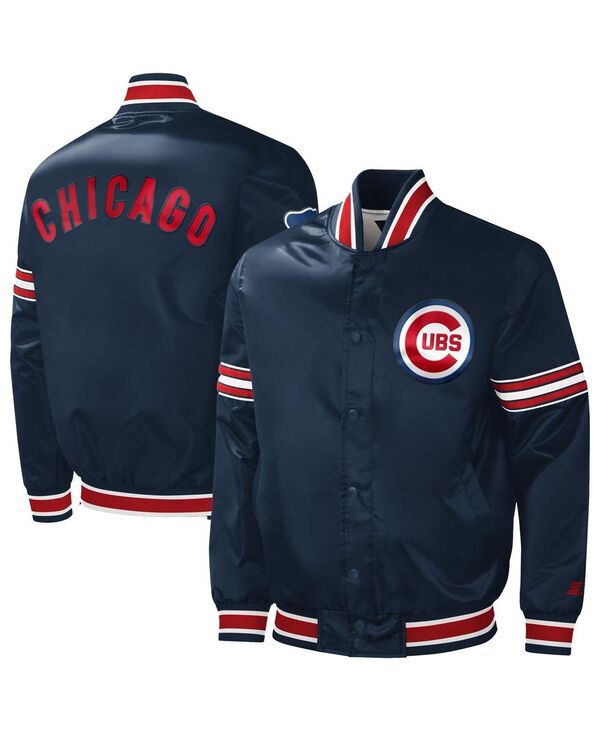 【送料無料】 スターター メンズ ジャケット・ブルゾン アウター Men´s Navy Chicago Cubs Slider Satin Full-Snap Varsity Jacket Navyのサムネイル