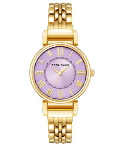 yz ANC fB[X rv ANZT[ Women's Three Hand Quartz Round Gold-Tone Alloy Link Bracelet Watch 30mm Gold, Lavender