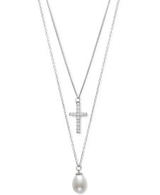 【送料無料】 ベル ドゥ メール レディース ネックレス・チョーカー・ペンダントトップ アクセサリー Cultured Freshwater Pearl (8mm) & Cubic Zirconia Cross Layered Necklace in Sterling Silver 16" + 1" extender Sterling Silver