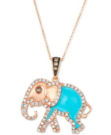 【送料無料】 ル ヴァン レディース ネックレス・チョーカー・ペンダントトップ アクセサリー Turquoise Enamel & Diamond (5/8 ct. t.w.) 18" Elephant Pendant Necklace in 14k Rose Gold RoseGold