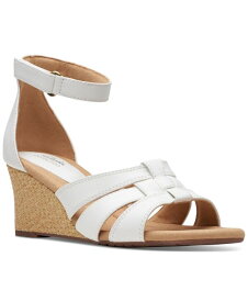【送料無料】 クラークス レディース サンダル シューズ Women's Kyarra Joy Ankle-Strap Woven Wedge Sandals White Leather