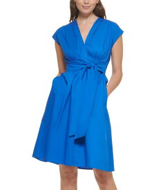 【送料無料】 ケンジー レディース ワンピース トップス Women's Cotton V-Neck A-Line Tie-Waist Dress Blue