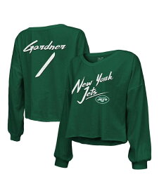 【送料無料】 マジェスティック レディース Tシャツ トップス Women's Threads Sauce Gardner Green New York Jets Name and Number Off-Shoulder Script Cropped Long Sleeve V-Neck T-shirt Green