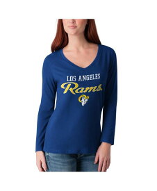 【送料無料】 ジースリー フォーハー バイ カール バンクス レディース Tシャツ トップス Women's Royal Los Angeles Rams Post Season Long Sleeve V-Neck T-shirt Royal