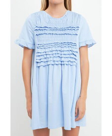 【送料無料】 イングリッシュファクトリー レディース ワンピース トップス Women's Mixed Media Ruffle Detail Dress Powder blue