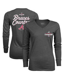 【送料無料】 マジェスティック レディース Tシャツ トップス Women's Threads Charcoal Atlanta Braves 2021 World Series Champions Hometown Long Sleeve V-Neck T-shirt Charcoal