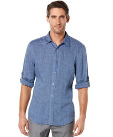【送料無料】 ペリーエリス メンズ シャツ トップス Men's Solid Linen Roll Sleeve Shirt Delft