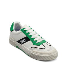【送料無料】 ダナ キャラン ニューヨーク メンズ スニーカー シューズ Men's Side Logo Perforated Two Tone Branded Sole Racer Toe Sneakers White, Green