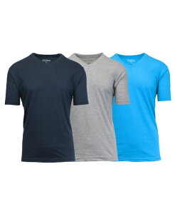 �M�����N�V�[�o�C�n���r�b�N �����Y �g�b�v�X T�V���c V�l�b�N �V���c Galaxy By Harvic Men's Short Sleeve V-Neck T-shirt Pack of 3 Navy-Heather Gray-Aqua �O���[