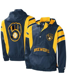 【送料無料】 スターター メンズ ジャケット・ブルゾン アウター Men's Navy Milwaukee Brewers Impact Hoodie Half-Zip Jacket Navy