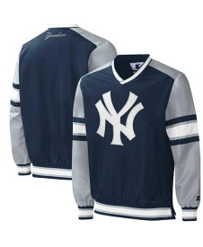 【送料無料】 スターター メンズ ジャケット・ブルゾン ウィンドブレーカー アウター Men's Navy New York Yankees Yardline V-Neck Pullover Windbreaker Navy